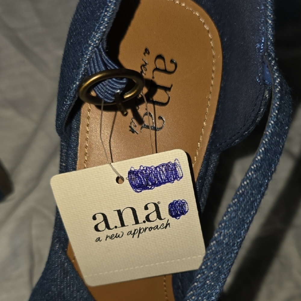 (J36) A.N.A. Blue Denium Wedge Heel Shoes with Textured Design - Picture 9 of 10